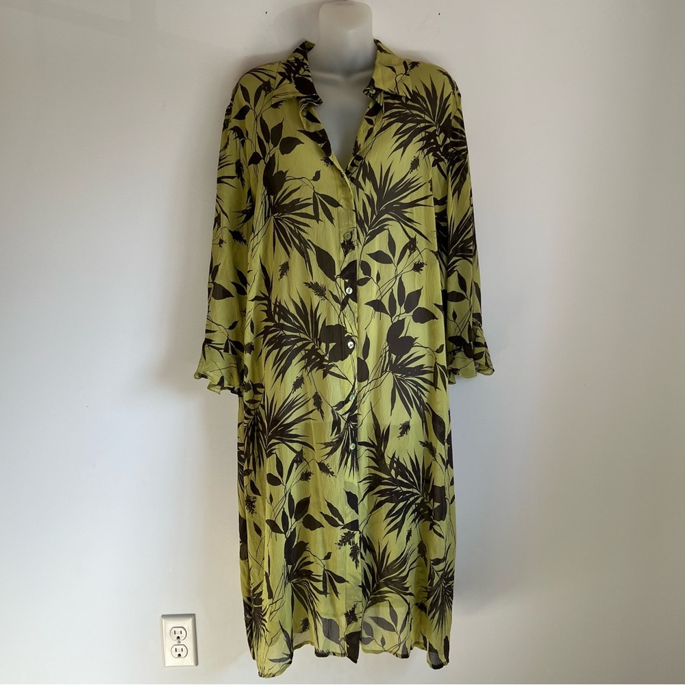 Dana Buchanan Vintage Woman’s 100% Silk Tunic, Cover Up with 3/4 Sleeve. size 16